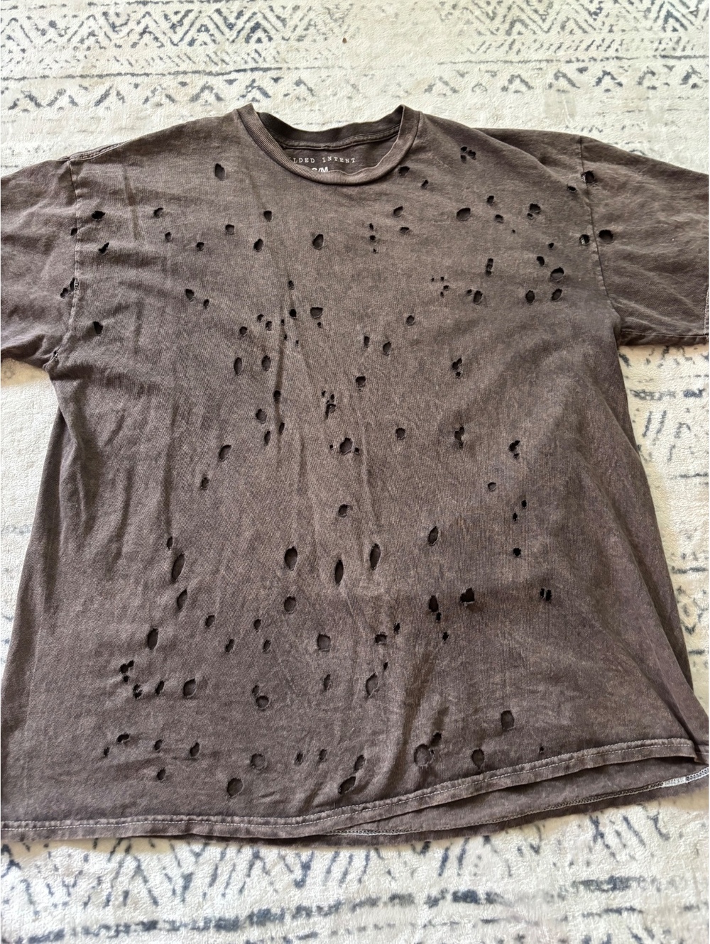 Gilded Intent Distressed Brown Cotton T-Shirt S/M